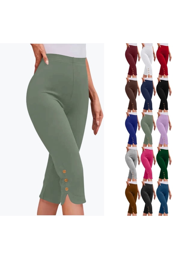 Women's Summer High Waisted Solid Color Capris Matching Slim Fitting Yoga Gym Pants Leggings Dark Gray 2_S