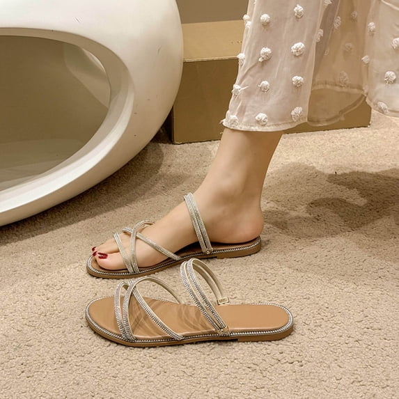 YgkuHd Women's Summer Slippers,Women's Fashionable Casual Versatile Trendy Flat Decorative Sparkly Plus-Size Shoes Spring/Summer Comfortable Slippers for Summer Season, Daily Wear