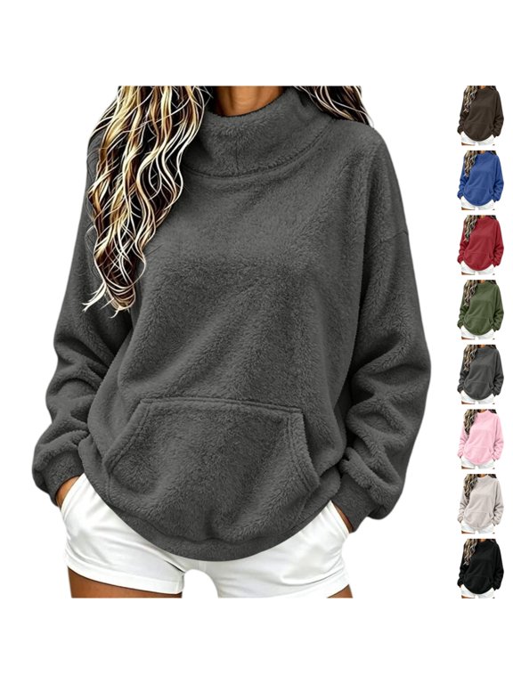 Women's Winter Pullover Top Stand Collar Long Sleeve Sweatshirt With Pocket Ultra Warm Cozy Soft Relaxed Fit for Daily Commute Outdoor Activities and Weekend Getaways,Gray