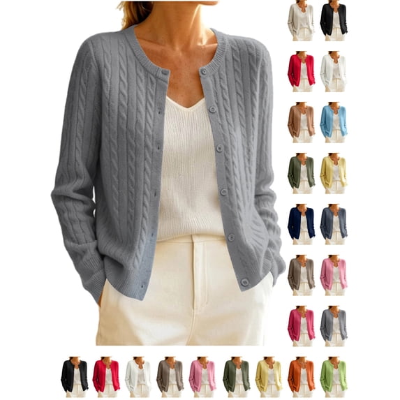 YgkuHd Womens Sweaters Cardigan Crewneck Knit Button Down Cotton Blend Blouses Solid Long Sleeve Casual Tops Warm Sweaters for Women_Dark Gray,L
