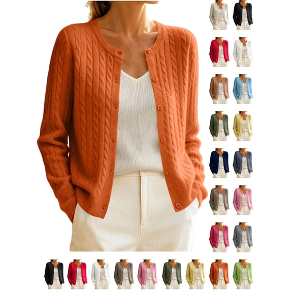 YgkuHd Womens Sweaters Cardigan Crewneck Knit Button Down Cotton Blend Blouses Solid Long Sleeve Casual Tops Warm Sweaters for Women_Orange,L