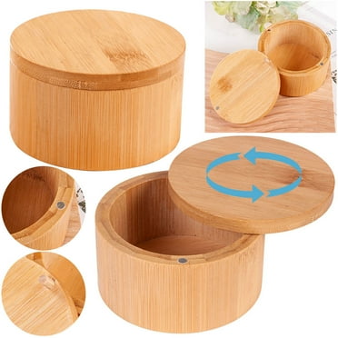 Yguping Bamboo Salt Cellar with Magnetic Swivel Lid Bamboo Storage Box with Swivel Magnetic Closure Lid Kitchen Salt Container Holder Small Spice Box To Store Pepper Spice Bath Salt Sea Salt Herbs