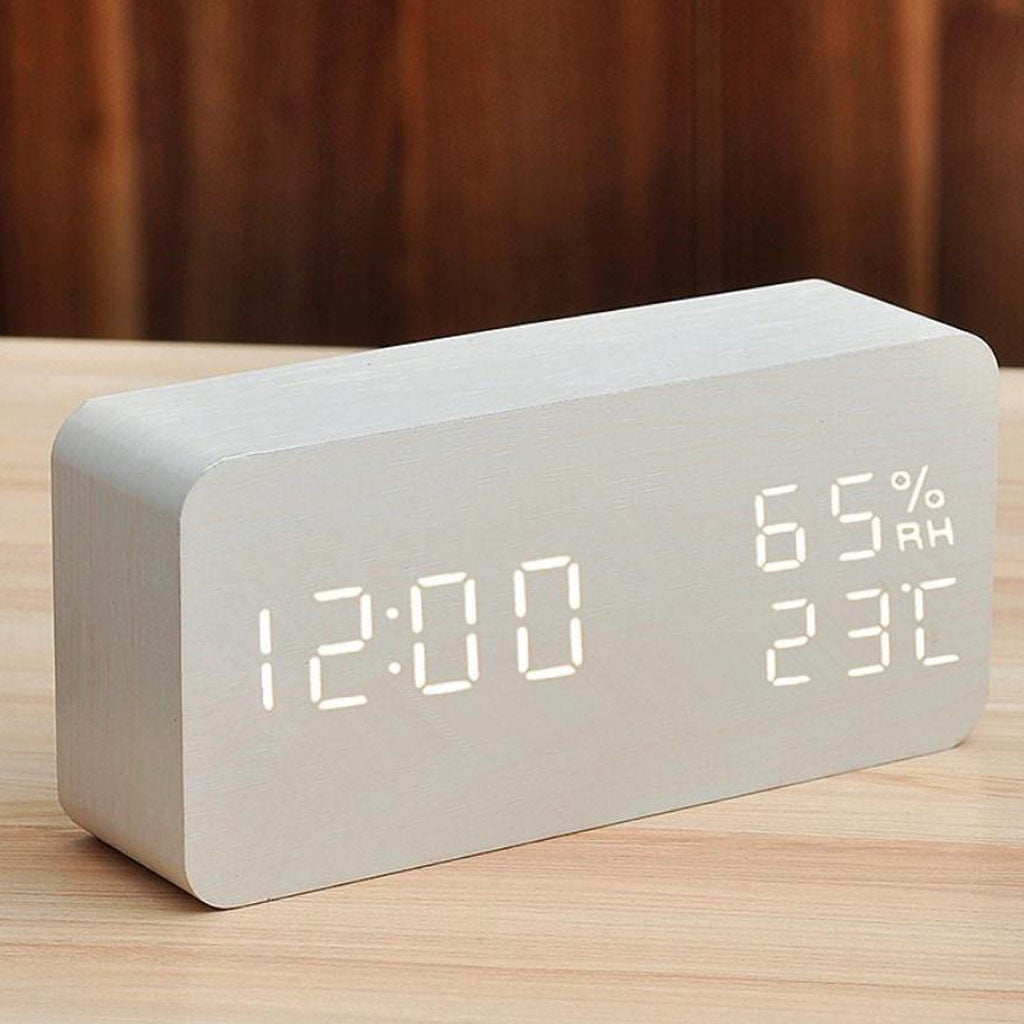 Ygxbm Home Clock Clock Adjustable Wooden Control Clock Voice Desk Clock