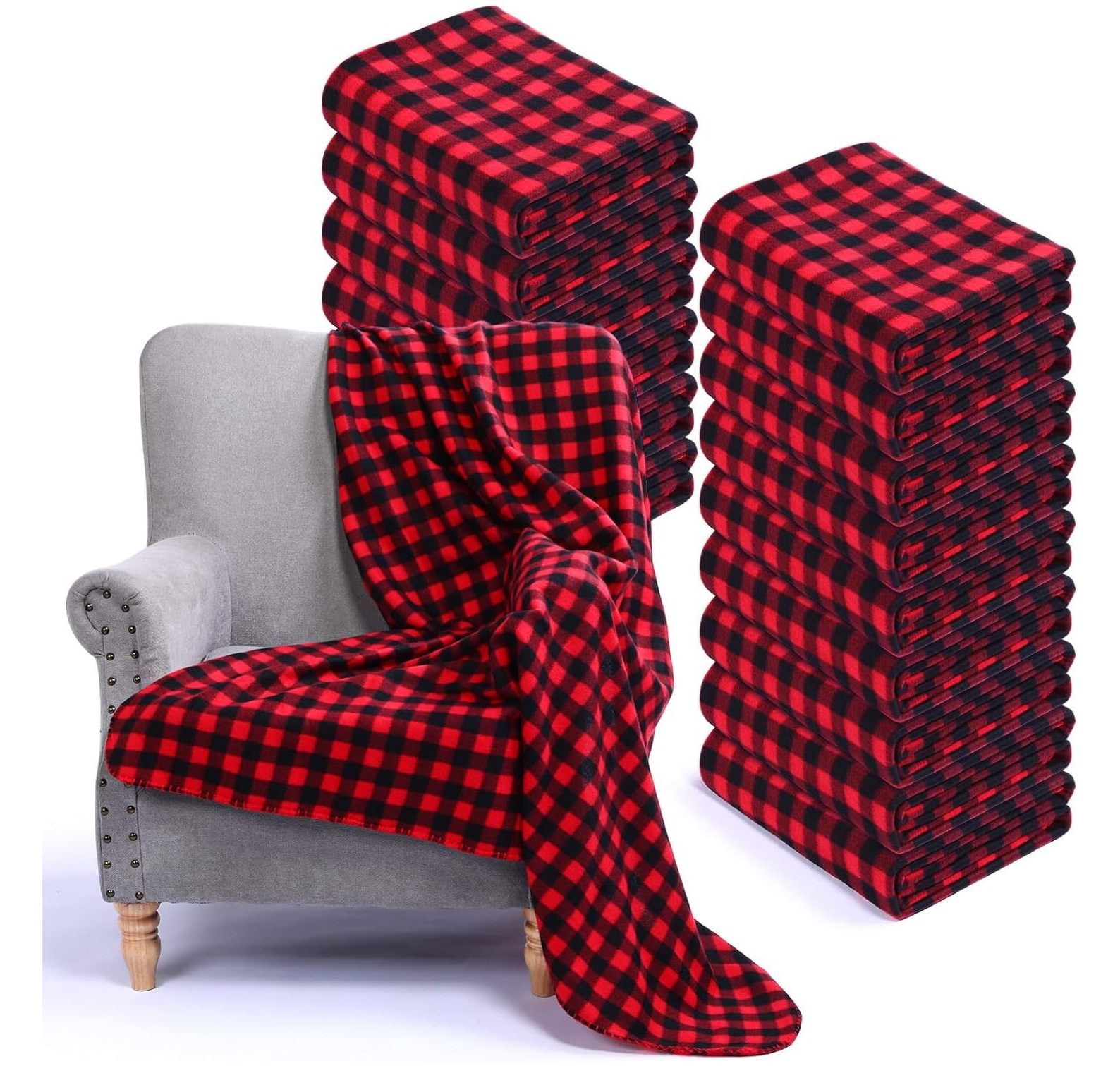 YhbSmt 15 Pack Black and Red Buffalo Plaid Blanket Bulk Soft Plush