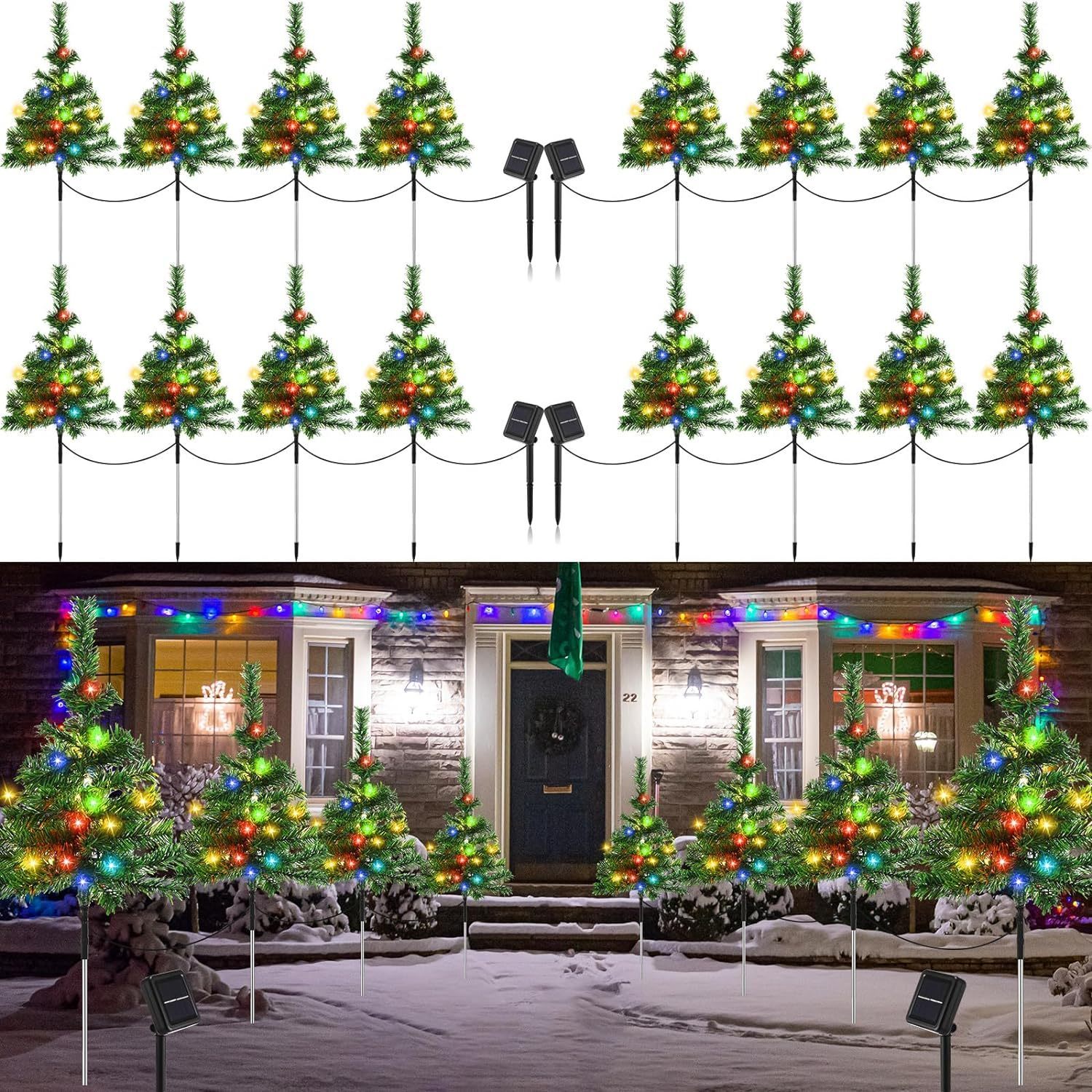 YhbSmt 24 Pcs Solar Christmas Tree, 480 Pcs Multicolor C6 LED Christmas Light for 2.5 ft