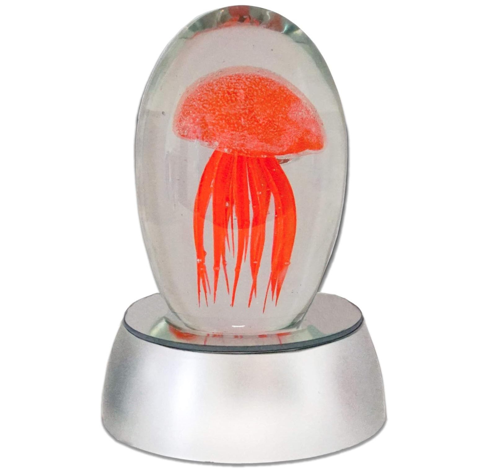 YhbSmt 3 inch Orange Glass Jellyfish Paperweight, Glow In The Dark with 3Color Changing LED