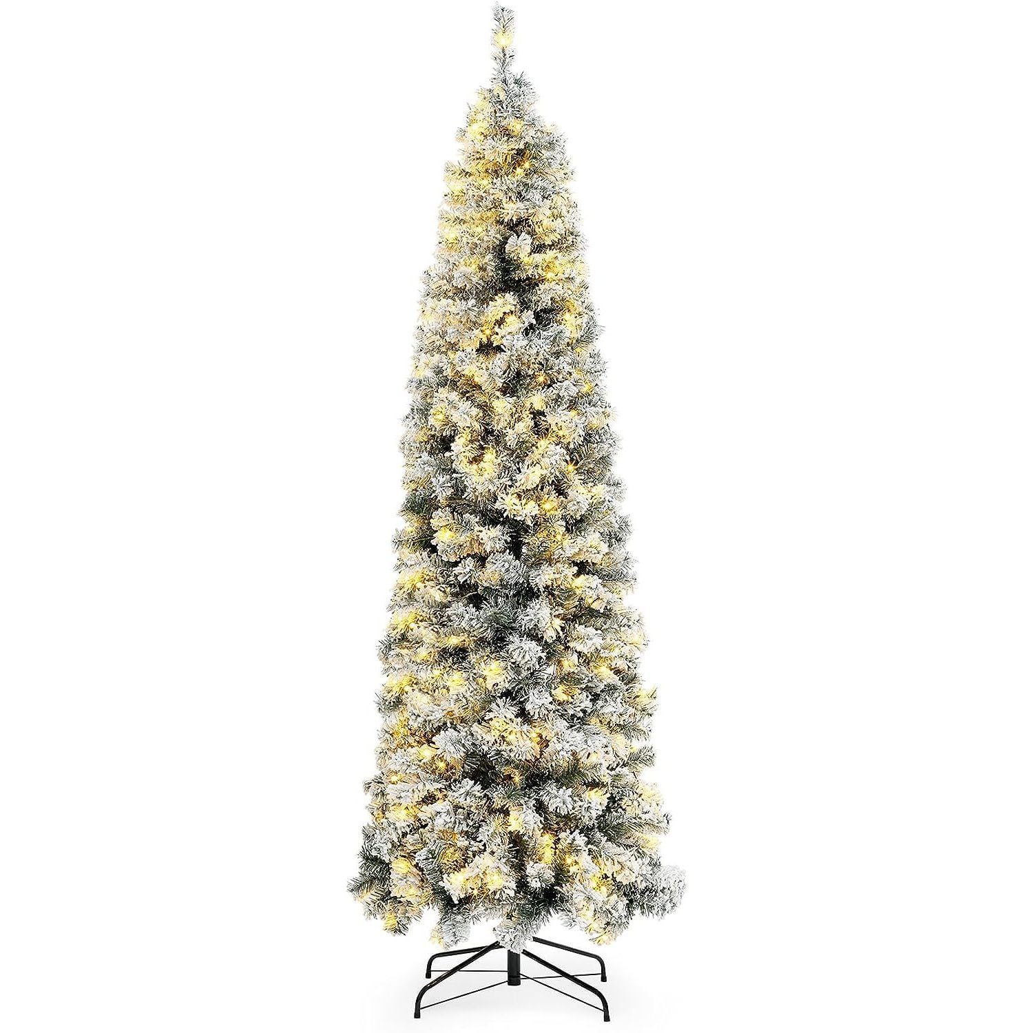 YhbSmt 4.5ft PreLit Snow Flocked Artificial Holiday Pencil Slim