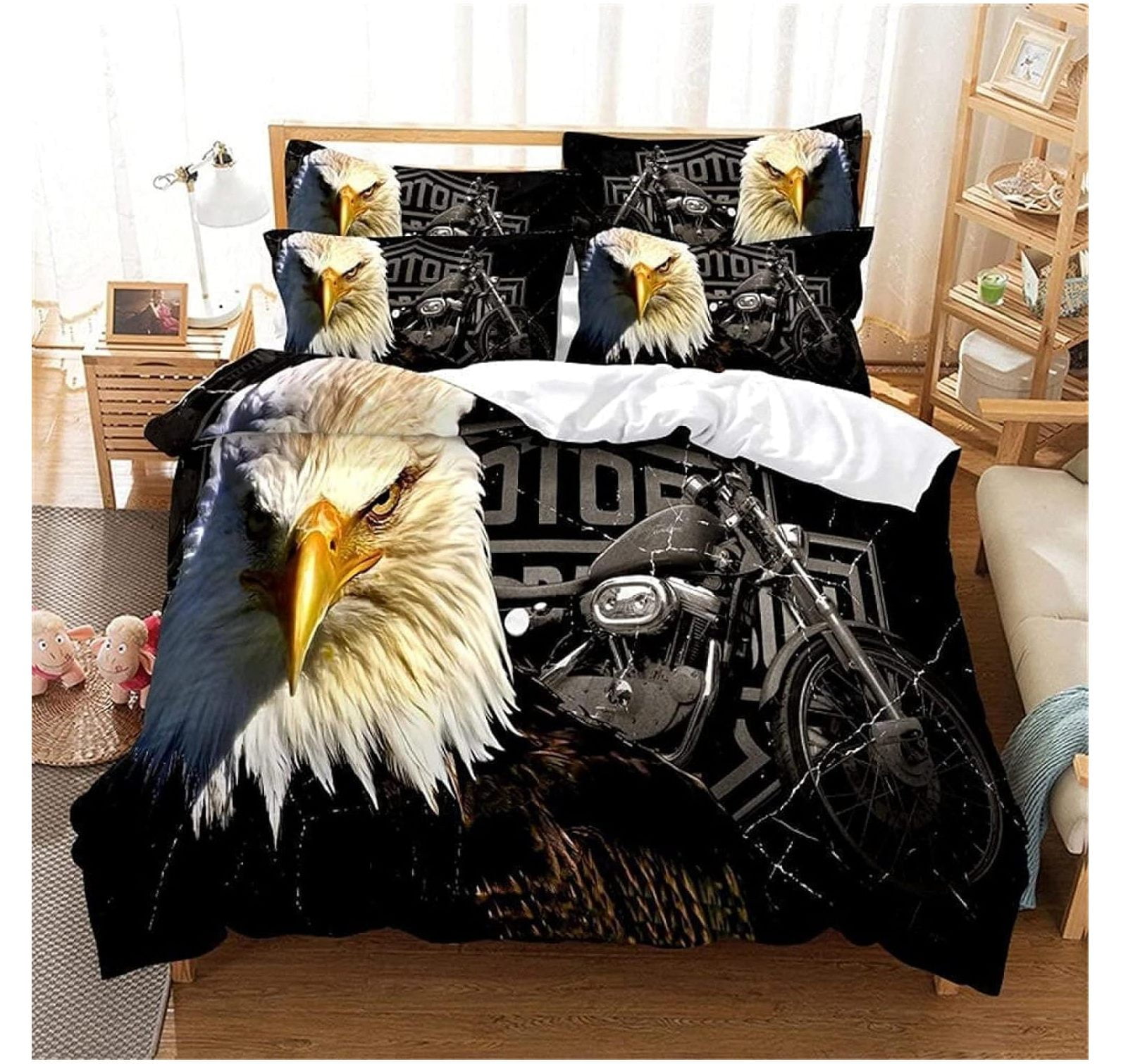 YhbSmt Duvet Cover California King Black Eagle Motorcycle Adult, Soft