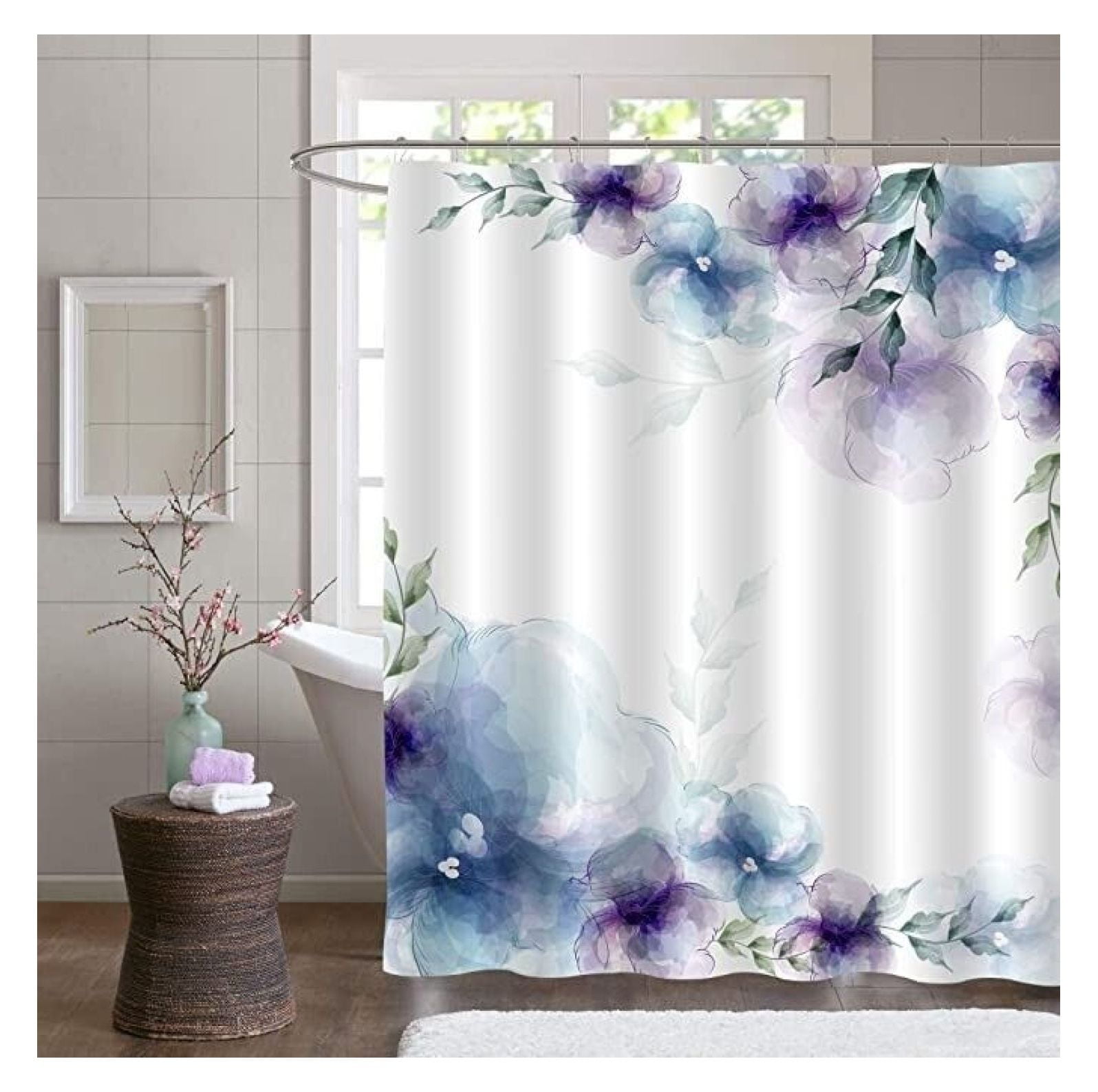 YhbSmt Extra Wide Shower Curtain 108 x 72, Floral Clawfoot Tub Shower
