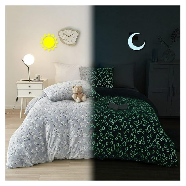 YhbSmt Glow in The Dark Velvet Duvet Cover with Star and Pattern