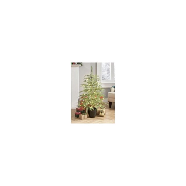 YhbSmt Potted 4' PreLit Cypress Artificial Christmas Tree 100 LED NEW