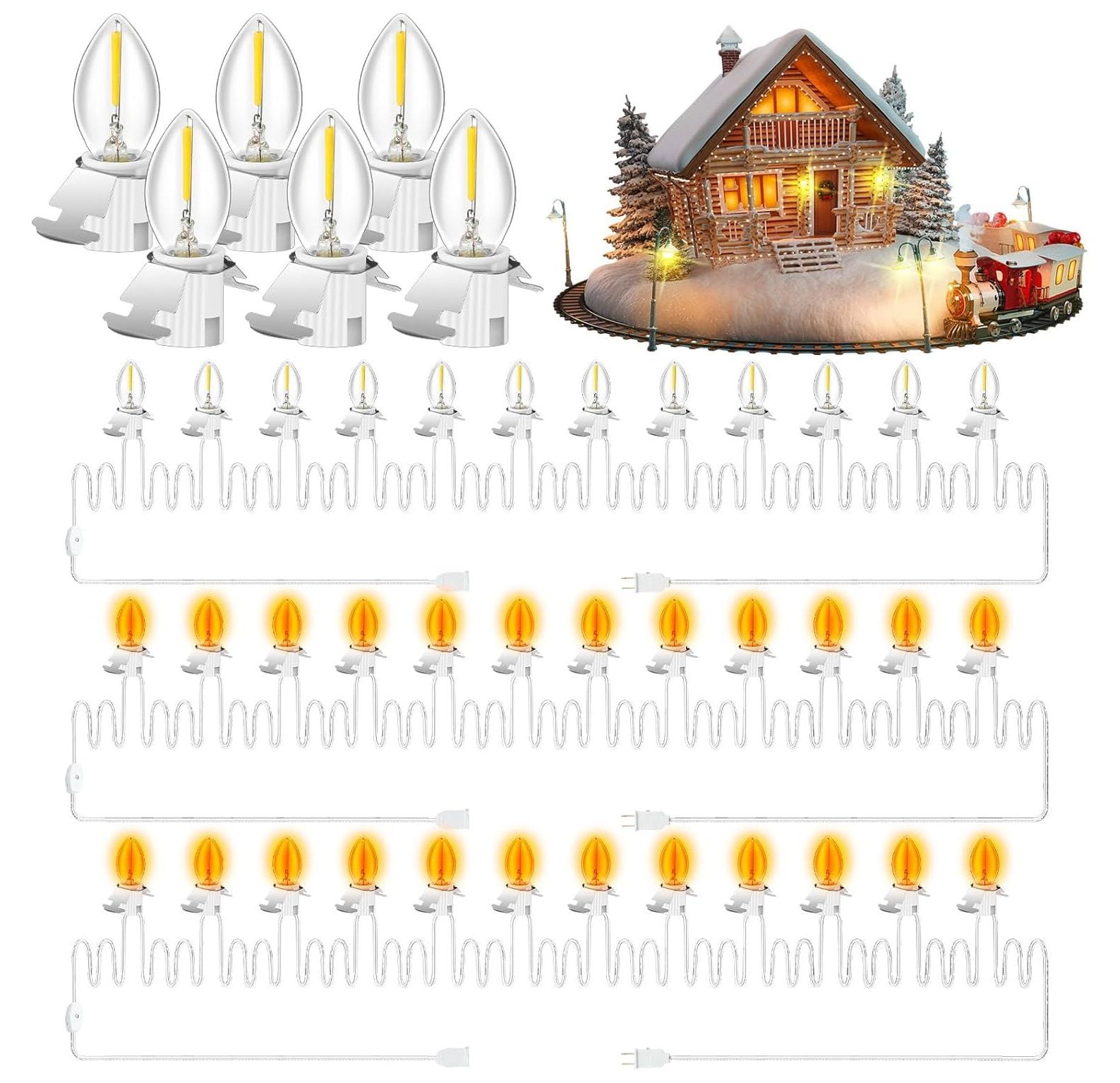YhbSmt Set of 3 Accessory Cord with 12 C7 LED Light Bulbs 23 ft Christmas Village Lights Cord