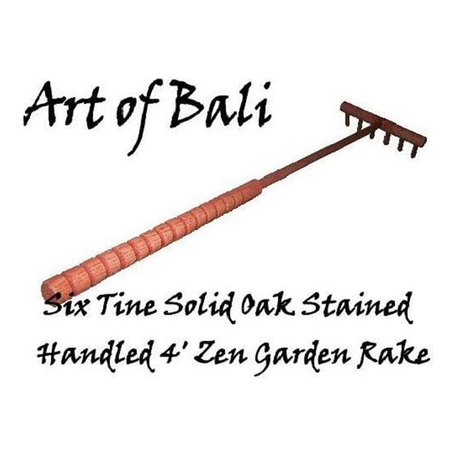 YhbSmt Zen Garden Rake 6 Tine 48" 6 Tine Handled and Stained Solid Oak Zen Garden Rake