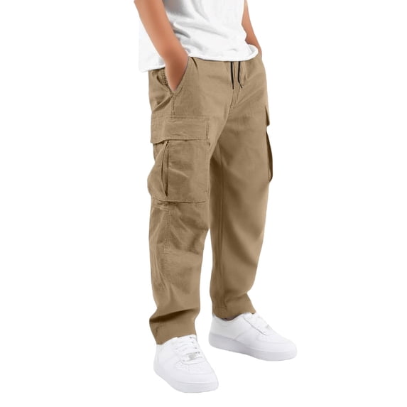 Yhhting Big Boys Cargo Pants Elastic Waistband With Multiple Pockets Loose Fit Trousers Solid Comfy Boys Outwear Bottoms
