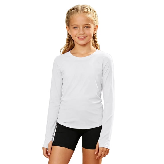 Yhhting Big Girls Tops Long Sleeve Crew Neck Solid Color Top Girls Breathable Lightweight Play And Sports Daily Top, 11-12 Years