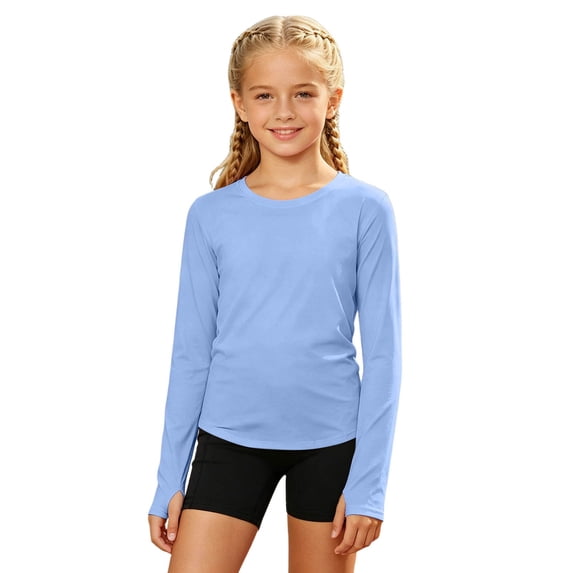 Yhhting Big Girls Athletic Blouse Long Sleeve Crew Neck Basic Workout Top Stretchy Girls Breathable Sports Layering Top,9-10 Years