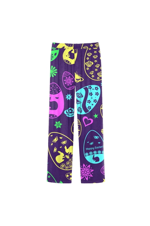 Colorful Easter eggs Men's Pajama Pants Sleepwear Pants Bunny cartoon with Easter Print PJ Bottoms Drawstring and Pockets
