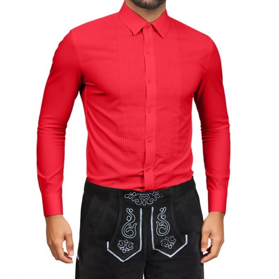 Yhkghxis Dress Shirts for Men Long Sleeve Stretch Formal Tuxedo Shirt Wedding Lapel Button down Pleated Shirts