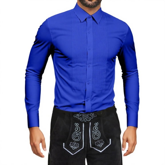 Yhkghxis Dress Shirts for Men Long Sleeve Stretch Formal Tuxedo Shirt Wedding Lapel Button down Pleated Shirts