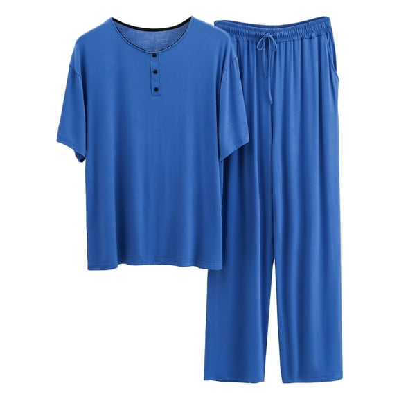 Yhkghxis Men's Big and Tall Pajamas Set Short Sleeve Bottom PJ's Pants 2 Piece Pjs Set Modal Sleep Night Suit Ultra Soft Sleepwear Lounge Set