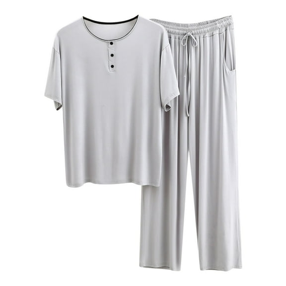 Yhkghxis Men's Big and Tall Pajamas Set Short Sleeve Bottom PJ's Pants 2 Piece Pjs Set Modal Sleep Night Suit Ultra Soft Sleepwear Lounge Set