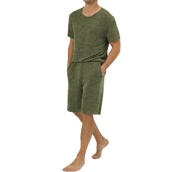 Yhkghxis Men's Satin Slik Shorts Pajamas Sets, Classic Short Sleeve Button Down Lapel Shirts Sleepwear Lounge Sets