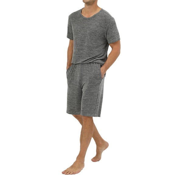 Yhkghxis Men's Satin Slik Shorts Pajamas Sets, Classic Short Sleeve Button Down Lapel Shirts Sleepwear Lounge Sets