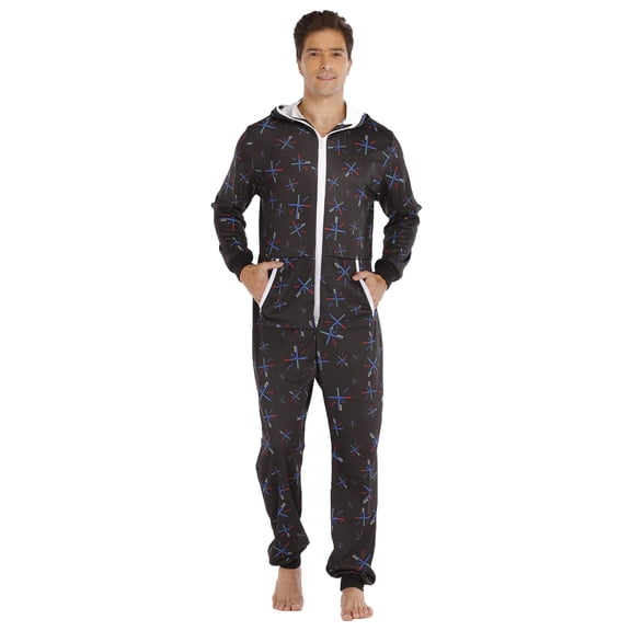 Yhkghxis Mens Hooded Onesie Pajamas Casual Lining Jumpsuit Winter Warm Comfortable Sleepsuits Loungewear Nightwear