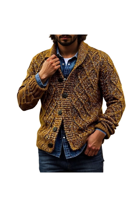 Yhkghxis Winter Warm Lined Knitted Cardigan Long Sleeve Pattern Sweater Coat for Men Casual Fall Season Outwear Jacket