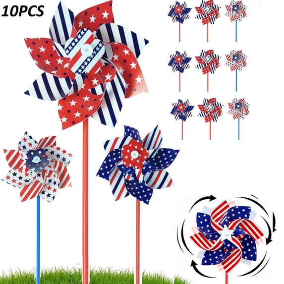 Yhmxh 10 Pack Patriotic Pinwheels 4th of July Decorations 250th Anniversary American Flag Pinwheels Red White and Blue Wind Spinner for Memorial Day Independence Day Party Outdoor Decor