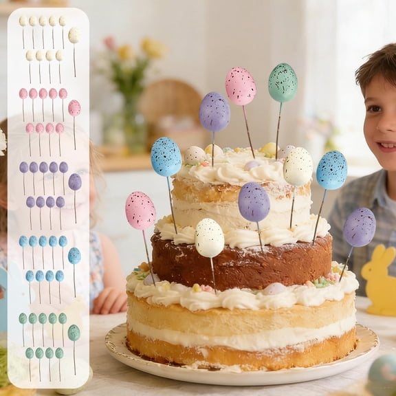 Yhmxh 10 Pcs Easter Egg Cake Toppers Picks Foam Easter Floral Picks Tree Topper Decorative Pastel Egg Fake Stems Sticks for Basket DIY Crafts Arrangement Vase Centerpiece Assorted Colors