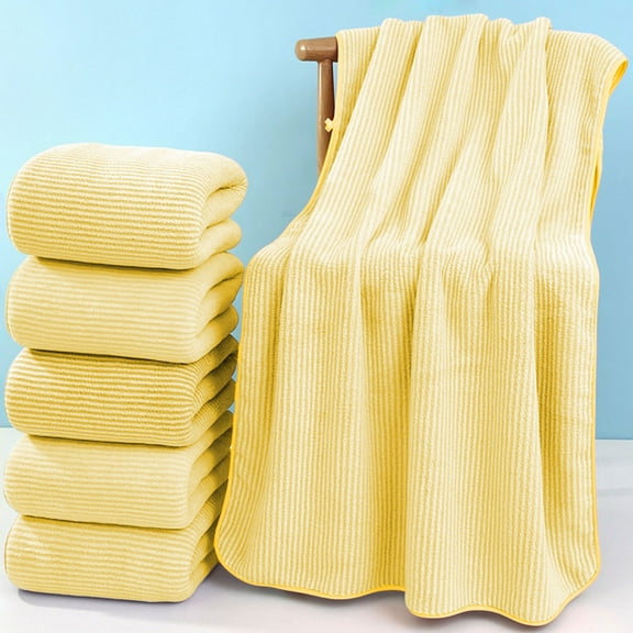 Yhmxh Cotton Soft Bath Towels, 28" x 56" Quick Drying Microfiber Striped Velvet Towel for Bath Fitness, High Absorbent Bath Towels for Bathroom, Sports, Yoga, Travel (Yellow)