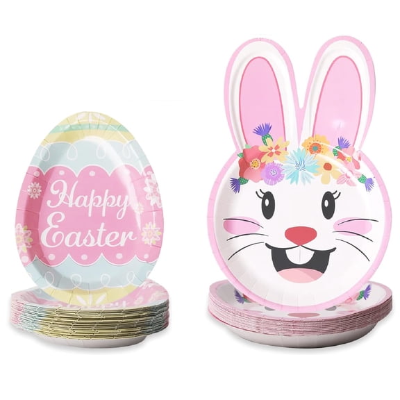 Yhmxh 10Pcs Easter Paper Plates Bunny Egg Shaped Disposable Paper Plates Colorful Easter Eggs Hunt Party Plates Dessert Plate, Easter Decorative Tablewarefor Easter Spring Party Decorations Supplies
