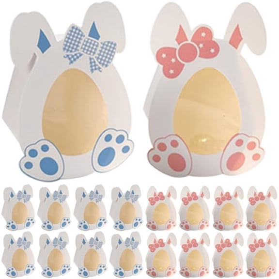 Yhmxh 10Pcs Easter Treat Box, Easter Bunny Candy Box, Egg Shaped Paper Box with Window, Happy Giftware Box, Rabbit Containers, Cookie Container for Goodie Supplies, Party Favor Cardboard Case