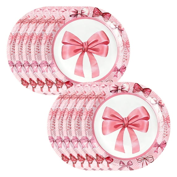 Yhmxh 10Pcs Pink Bow Paper Plates 9 Inch Bowknot Disposable Paper Plates Bow Heart Dessert Cake Plate For Bachelorette Bridal Engagement Wedding Birthday Valentine's Day Party Supplies