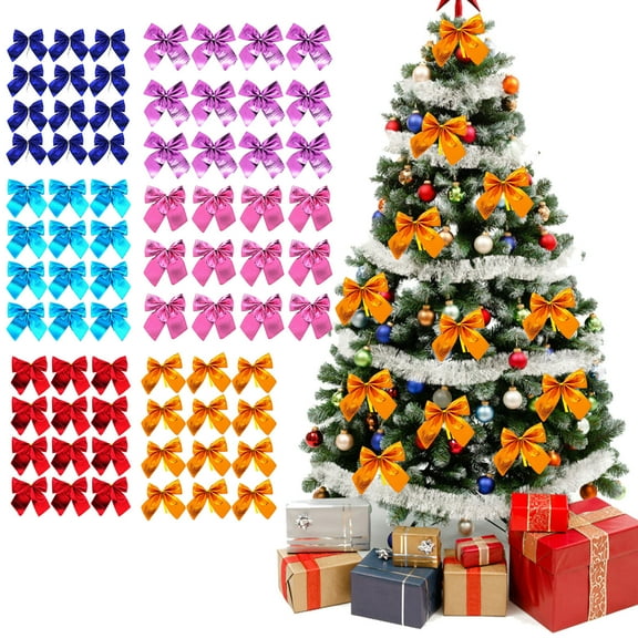 Yhmxh 12 Pcs Christmas Bows Ornaments, 2.5 Inch Wreath Gift Bows Vintage Glitter Xmas Tree Bow Holiday Ornament for Christmas Tree, Wreath Accessories Merry Ornament Pendant DIY Craft Wrapping Decor