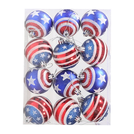 Yhmxh 12 Pcs Independence Day Ball Ornament, Memorial Day Red White and Blue Tree Decorations, 4th of July Patriotic Hanging Ball Decoration American Flag Ornament Tree Topper, USA Party Supplies