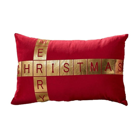 Yhmxh 12"X20" Christmas Throw Pillow Covers Cases, Gold Foil Xmas Throw Pillow Cases Decorations Winter Indoor Home Holiday Decor Ornaments Velvet Cushion Cover for Sofa Bedroom