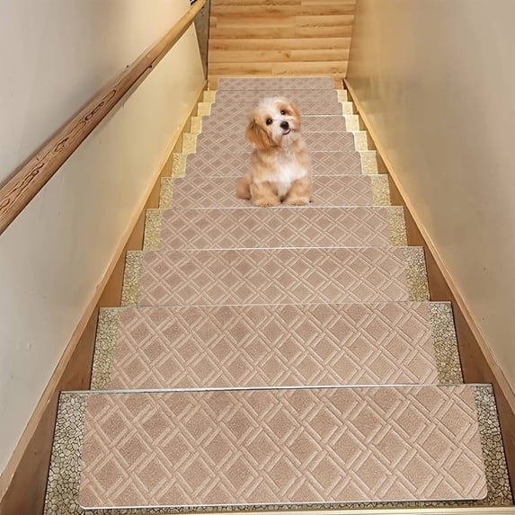 Yhmxh 15 Pack Stair Treads for Wooden Steps Indoor, 7.4" X 21.6" Non Slip Carpet Stair Treads with Reusable Adhesive for Elders and Dogs, Surface Polyester TPR Backing Stair Rugs