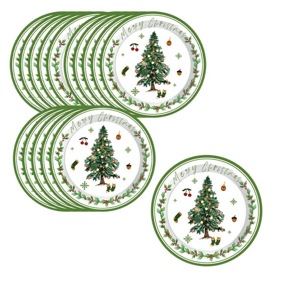 Yhmxh 16 Pcs Christmas Snowflake Paper Plates, Disposable Christmas Paper Plates, Red and Green Winter Snow Paper Plates, Xmas Dessert Plates Christmas Dinnerware for Winter Holiday Party Supplies