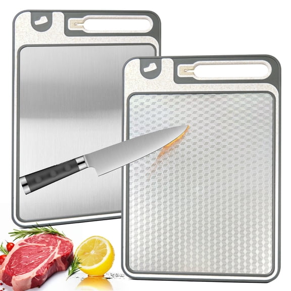 Yhmxh 2 In 1 Cutting Boards Non Toxic Cutting Board for Kitchen, Stainless Steel and Food Grade Wheat Straw Double Sided Design Scratch-Resistant Mesh Chopping Board Easy-Clean With Juice Groove