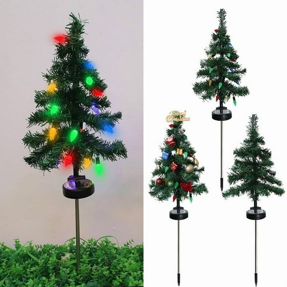 Yhmxh 2.4FT Solar Christmas Tree Garden Stake Lights Outdoor Christmas Tree Yard Decorations, Solar Xmas Tree Lights Waterproof Solar Christmas Lights for Yard Front Porch Pathway Cemetery Decor