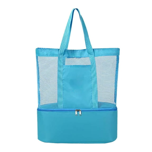 Yhmxh 2-IN-1 Mesh Beach Bag With Cooler for Women, Waterproof Sandproof Tote Bag With Cooler Compartment, Mesh Tote Bags with Zipper and Handle for Swim Pool Travel Picnic (Light blue)