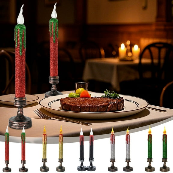 Yhmxh 2 PCS Glitter Flameless Candles Halloween Decorations, Dripping Flameless Candles Led Taper Candle, Battery Operated Flickering Candle for Halloween Home Decor, Horror Party Decorations