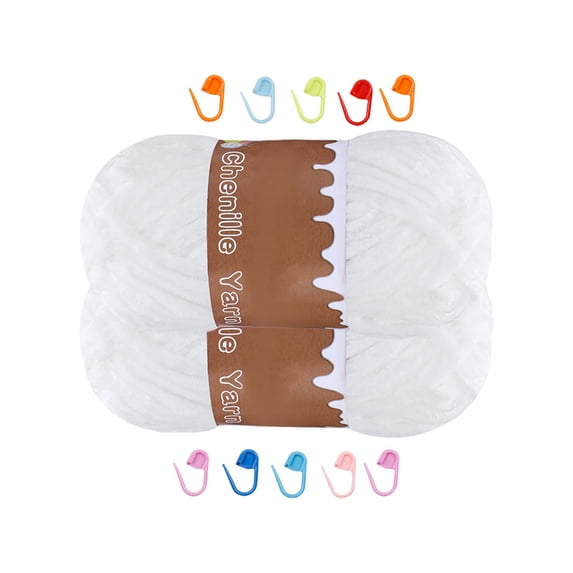 Yhmxh 2 Pack Fluffy Velvet Yarn for Crocheting, Chunky Chenille Blanket Yarn with Accessories, Soft Fuzzy Yarn for Knitting, (100g/3.53oz Each) Thick Crochet Yarns for Beginner DIY Handcraft Supplies