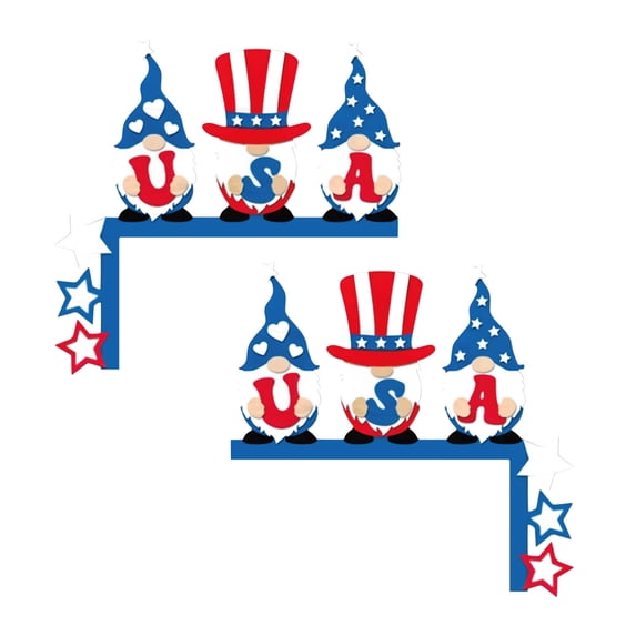 Yhmxh 2 Pcs Independence Day Door Corner Frame Decoration, Wooden Patriotic Celebration Door Toppers 4th of July Decor USA Red White Blue Heart Stars Gnome Decor for Memorial Day Party