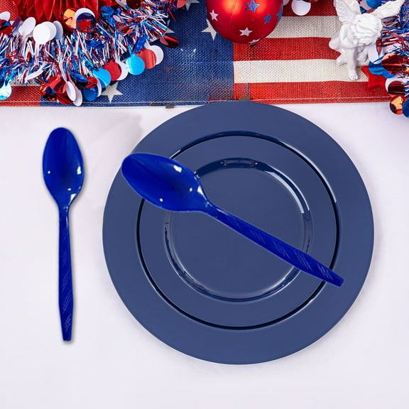 Yhmxh 20 Pcs American Flag Patriotic Party Supplies, Memorial Day Disposable Tableware Blue Forks for Veterans, Election, 4th of July, Independence Day Decorations, Serves 20 Guests