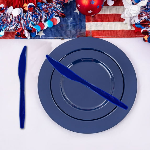 Yhmxh 20 Pcs American Flag Patriotic Party Supplies, Memorial Day Disposable Tableware Blue Spoons for Veterans, Election, 4th of July, Independence Day Decorations, Serves 20 Guests