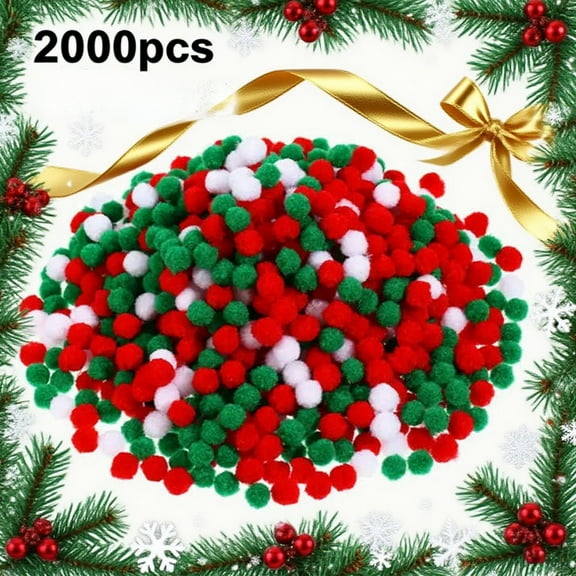 Yhmxh 2000 Pcs Christmas Pom Poms Balls, Red Green White Pompoms Pom Poms for Making DIY Holiday Christmas Decorations Supplies Christmas Pom Poms Pompoms for Art Crafts Gift (3 Colors, 1 cm )
