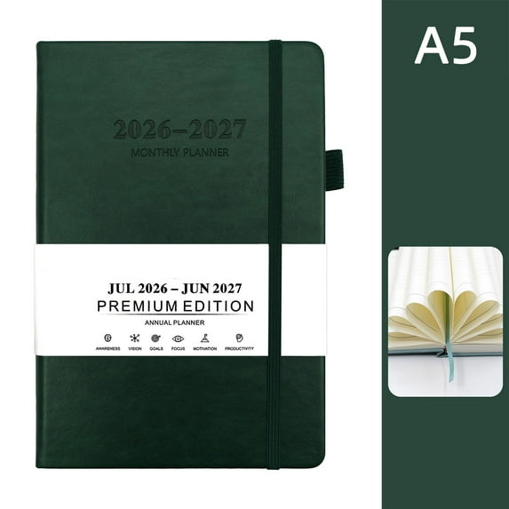 Yhmxh 2026 Planner, Leather Cover A5 2026 Weekly and Monthly Planner 5.7x8.5 with Pen Loop, Calendar Planner with Elastic Bond, 365 Pages 2026 Diary for Office and Home